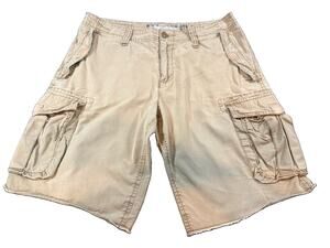 Old Navy Men’s Cargo Shorts Size 31 Khaki Tan Distressed Raw Hem Utility Y2K